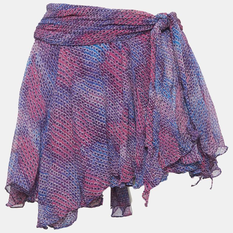 Isabel Marant Purple Pink Printed Silk Wrap Mini Skirt M